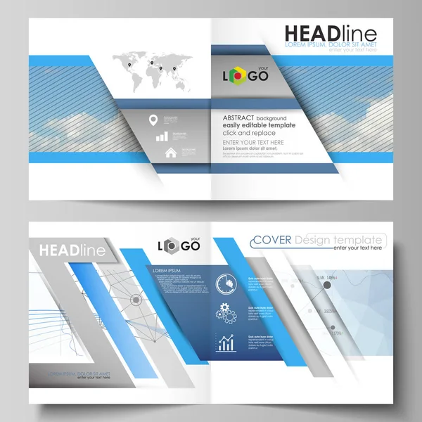 İş şablonları için kare tasarım BI kat broşür, el ilanı, faaliyet raporu. Kapak broşür, düzen vektör. Mavi renk soyut Infographic arka plan yapılmış çizgiler, semboller, grafikler, diğer öğeleri.