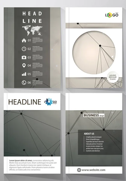Modèles d'affaires pour brochure, magazine, dépliant, livret. Modèle de conception de couverture, mise en page plate en format A4. Schéma chimique, structure moléculaire sur fond gris. Concept de science et technologie . — Image vectorielle