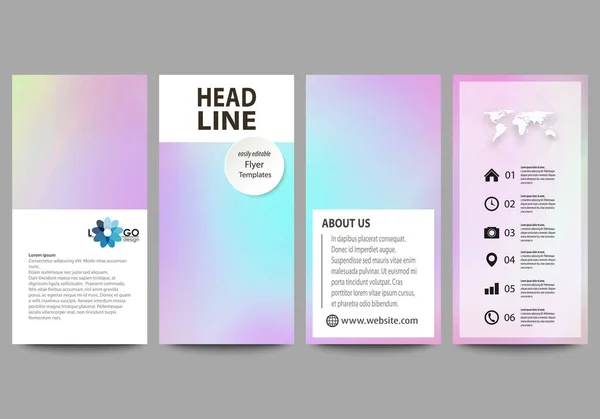 Flyers set, banners modernos. Modelos de negócios. Modelo de design de capa, layouts vetoriais abstratos. Holograma, fundo em cores pastel, efeito holográfico. Padrão colorido borrado, textura futurista . — Vetor de Stock