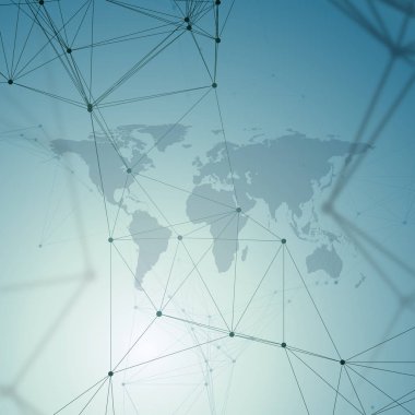 Kimya desen, siyah Dünya Haritası, molekül yapısı mavi çizgiler ve noktalar, bağlanma. Bilimsel tıbbi Dna araştırma. Tıp, bilim, teknoloji kavramı. Geometrik tasarım arka plan.