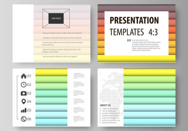 İş şablonları sunma kaymak için kümesi. düz stil vektör düzenler. Parlak renkli dikdörtgenler, renkli tasarım, güzel arka plan oluşturan geometrik dikdörtgen şekiller.