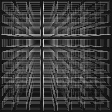 Siyah renk soyut Infinity arka plan, beyaz dikdörtgenler derinliği ve perspektifi, vektör çizim hayal kurma ile 3d yapısı.