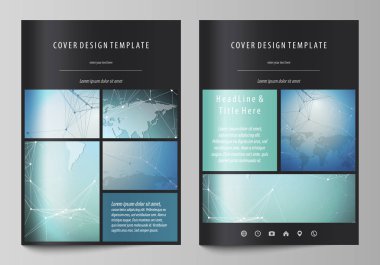 A4 formatında düzenlenebilir yerleşimini siyah renkli vektör çizim tasarım şablonları için broşür, dergi, broşür, kitapçık kapsar. Kimya desen, çizgiler ve noktalar bağlama. Tıp kavramı.