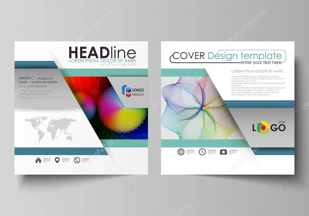 Business templates for square brochure, flyer, booklet, annual report. Leaflet cover, flat vector layout. Colorful design, overlapping geometric shapes and waves forming abstract beautiful background.