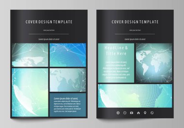 A4 formatında düzenlenebilir yerleşimini siyah renkli vektör çizim tasarım şablonları için broşür, dergi, broşür, kitapçık kapsar. Kimya model, molekül yapısı, geometrik tasarım arka plan