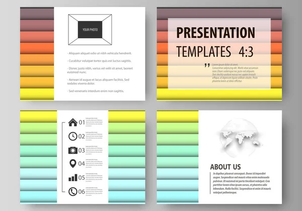 Набор бизнес-шаблонов для слайдов презентации. векторные макеты в плоском стиле. Яркие цветовые прямоугольники, красочный дизайн, геометрические прямоугольные формы, образующие абстрактный красивый фон . — стоковый вектор