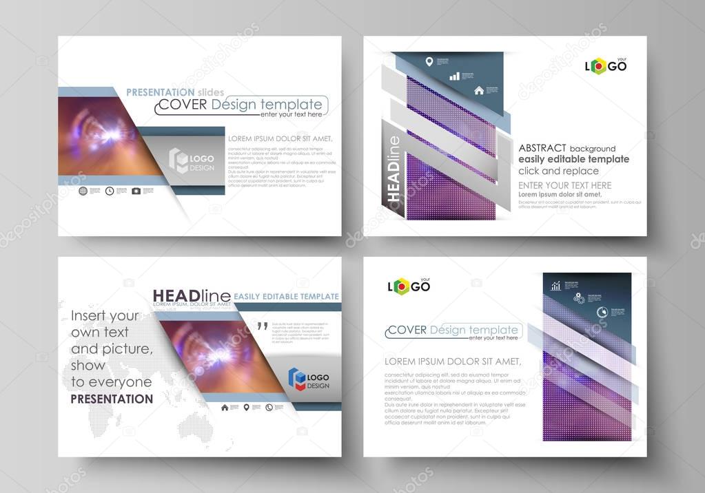 Set of business templates for presentation slides. Easy editable abstract vector layouts in flat style. Bright color colorful design, beautiful futuristic background.