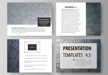 İş şablonları sunma kaymak için. Düz tasarım soyut vektör düzenler. Kimya model, moleküler doku, poligonal molekül yapısı, hücre. Tıp, bilim, Mikrobiyoloji kavramı.