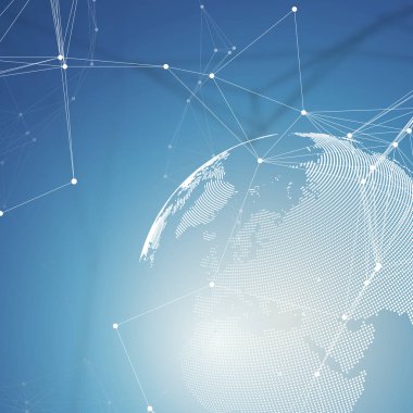 Noktalı dünya dünya kimya deseni, çizgiler ve noktalar bağlama ile. Mavi molekül yapısı. Bilimsel tıbbi Dna araştırma. Bilim veya tıbbi kavramı. Geometrik tasarım arka plan.