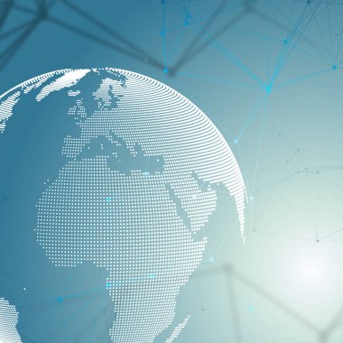 Noktalı dünya dünya kimya deseni, çizgiler ve noktalar bağlama ile. Mavi molekül yapısı. Bilimsel tıbbi Dna araştırma. Bilim veya teknoloji kavramı. Geometrik tasarım arka plan.