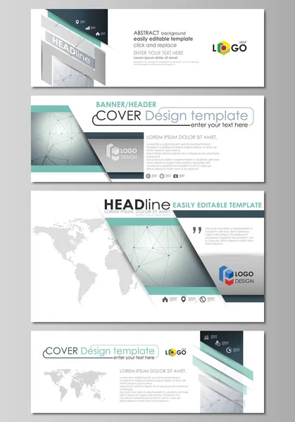 Social Media und E-Mail-Header gesetzt, moderne Banner. abstrakte geometrische Designvorlagen, Vektorlayouts in gängigen Größen. genetische und chemische Verbindungen. dna und Neuronen. Medizin, Chemie-Konzept. — Stockvektor