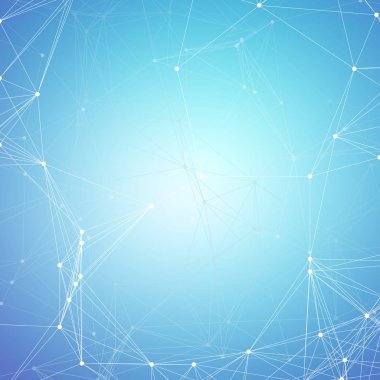 Kimya desen, molekül yapısı mavi, bilimsel tıbbi Dna araştırma, geometrik grafik arka plan üzerinde çizgiler ve noktalar, bağlanma. Tıp, bilim ve teknoloji kavramı. Minimalist tasarım.