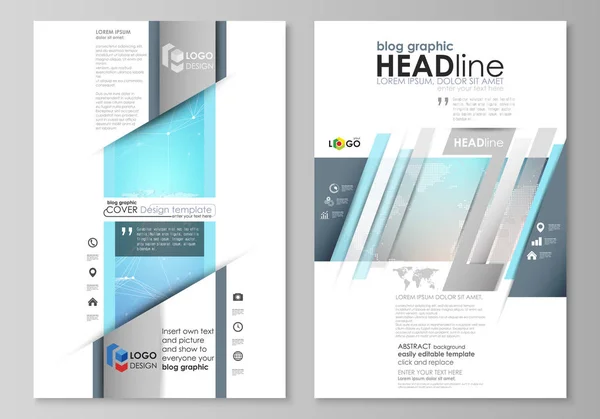 El vector abstracto minimalista ilustración de la disposición editable de dos páginas gráficas de blog moderno maqueta plantillas de diseño. Estructura molecular. Ciencia, concepto tecnológico. Diseño poligonal . — Archivo Imágenes Vectoriales