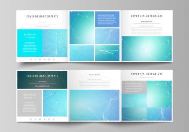 Üç kat kare tasarım broşür için iş şablonları kümesi. Kapak broşür, düzen vektör. Kimya desen, çizgiler ve noktalar, molekül yapısı, tıbbi Dna araştırma bağlanma. Tıp kavramı.