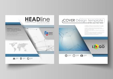 Broşür, el ilanı, broşür, rapor Tasarım iş şablonları square için. Kapak broşür, düzen vektör. Geometrik mavi renk arka plan, molekül yapısı, bilim kavramı. Bağlantılı çizgiler ve noktalar.