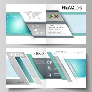 İki kapakları Şablonu düzenlenebilir yerleşimini vektör çizim için kare tasarım BI broşür, dergi, broşür, kitapçık katlama. Fütüristik yüksek teknoloji arka plan, kazmak veri teknoloji kavramı.