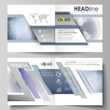 İki kapakları Şablonu düzenlenebilir yerleşimini vektör çizim için kare tasarım BI broşür, dergi, broşür, kitapçık katlama. Soyut fütüristik ağ şekiller. Yüksek teknoloji arka plan.