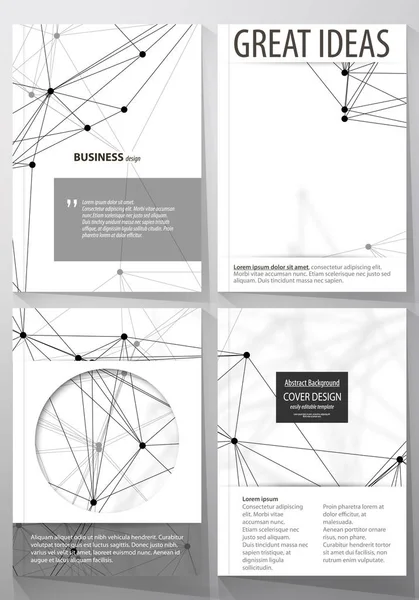 Бізнес-шаблони для брошури, флаєрів, буклетів, звітів. Шаблон дизайну обкладинки, векторне компонування розміру A4. Хімічний візерунок, з'єднувальні лінії та точки, структура молекул на білому, графічному тлі . — стоковий вектор