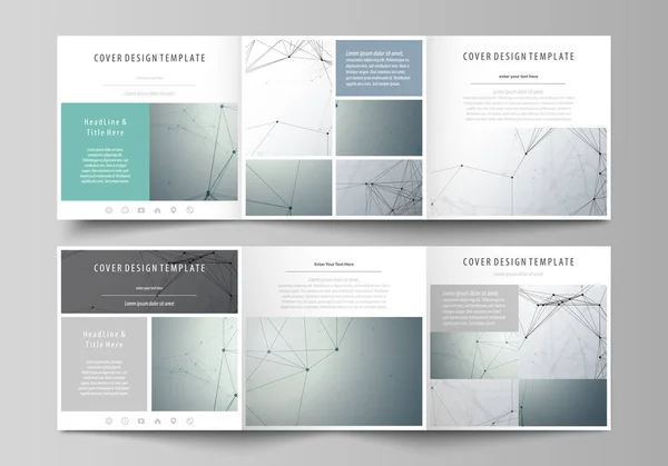 Business templates for tri fold square design brochures. Leaflet cover, vector layout. Genetic and chemical compounds. Atom, DNA and neurons. Medicine, chemistry, science concept. Geometric background