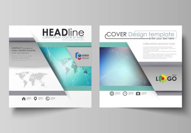 İki kare biçimi düzenlenebilir yerleşimini minimalist vektör çizim tasarım şablonları için broşür, el ilanı, dergi kapsar. Molekül yapısı, çizgiler ve noktalar bağlama. Teknoloji kavramı.