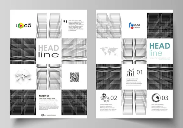 Zakelijke sjablonen voor brochure, flyer, magazine, boekje, verslag. Betrekking hebben op Ontwerpsjabloon, vector lay-out in A4-formaat. Abstract oneindigheid achtergrond, 3D-structuur, rechthoeken vorming van de illusie van diepte. — Stockvector