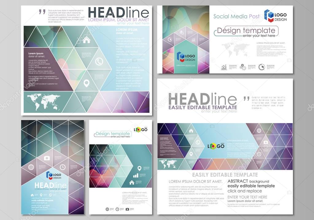 Social media posts set. Business templates. Flat style template, vector layouts in popular formats. Bright color pattern, colorful design with overlapping shapes forming abstract beautiful background.