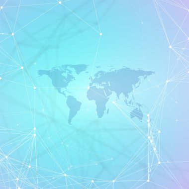 Çizgiler ve noktalar bağlama kimya desenli siyah Dünya Haritası. Molekül yapısı üzerinde beyaz. Bilimsel tıbbi Dna araştırma. Bilim veya teknoloji kavramı. Geometrik tasarım arka plan.