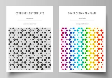 Kimya desen, altıgen tasarım molekül yapısı. Geometrik renkli arka plan. Broşür, el ilanı, faaliyet raporu için iş şablonları. Kapak şablonu, soyut vektör düzen A4 boyutunda.