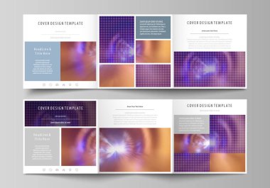 Parlak renk renkli tasarımı, güzel fütüristik arka plan. Üç kat kare broşürler için iş şablonları kümesi. Broşür kapak, soyut düz düzen, kolay düzenlenebilir vektör.