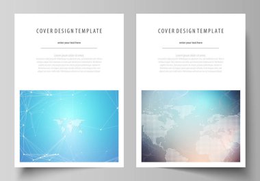 Molekül yapısı. Bilim, teknoloji kavramı. Poligonal tasarım. A4 formatında düzenlenebilir yerleşimini vektör çizim tasarım şablonları broşür, dergi, broşür, kitapçık, rapor için kapsar.