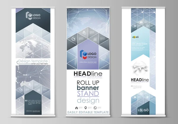 Forme astratte di rete futuristiche. Sfondo high tech. L'illustrazione vettoriale minimalista del layout modificabile di stand banner roll up, volantini verticali, modelli di business design delle bandiere . — Vettoriale Stock