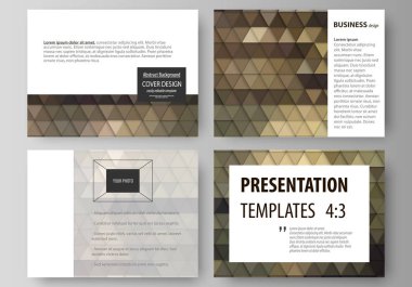İş şablonları sunma kaymak için kümesi. Düz tasarım kolay düzenlenebilir vektör düzenler. Çok renkli arka. Geometrik desenleri. Üçgen ve altıgen tarzı.