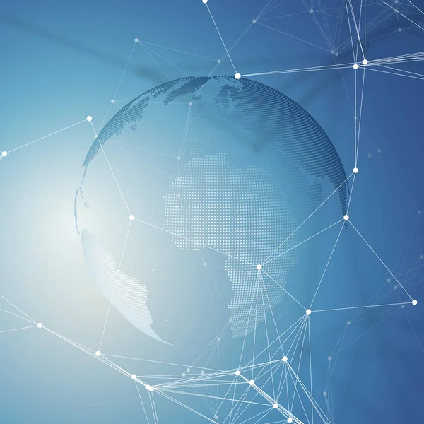 Soyut gelecekçi ağ şekilleri. Yüksek teknoloji HUD arka plan, bağlayıcı çizgiler ve noktalar, çokgen doğrusal doku. Mavi üzerine dünya küresi. Küresel ağ bağlantıları, geometrik tasarım, kazı veri kavramı.