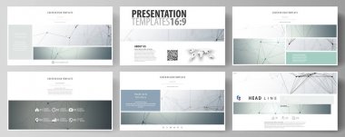 İş şablonları HD sunma kaymak için biçimlendirin. Düz tasarım soyut vektör düzenler. Genetik ve kimyasal bileşikler. DNA ve nöronlar. Tıp, kimya, bilim veya teknoloji kavramı.