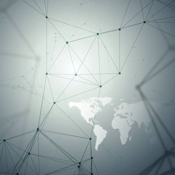 Schema chimico, mappa del mondo bianco, linee e punti di connessione, struttura molecolare su grigio. Ricerca scientifica sul DNA medico. Medicina, scienza, tecnologia. Design geometrico sfondo astratto . — Vettoriale Stock