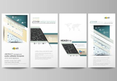 El ilanları seti, modern afiş. İş şablonları. Kapak şablonu, kolay düzenlenebilir soyut düzenler. Derinliği ve perspektifi, noktalı arka plan hayal ile yumuşak renkli noktalar. Zarif vektör tasarımı.