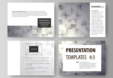 İş şablonları sunma kaymak için kümesi. Düz tasarım kolay düzenlenebilir soyut vektör düzenler. Desen kareler, geometrik tarzı gri arka plan yaptı. Basit doku.