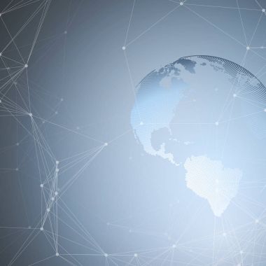 Soyut fütüristik ağ şekiller. Yüksek teknoloji arka plan, bağlayan çizgiler ve noktalar, poligonal doğrusal doku. Dünya küre mavi. Veri kavramı küresel ağ bağlantıları, geometrik tasarım, kazmak.