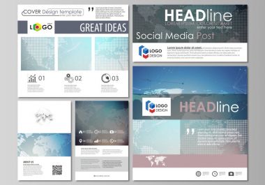 The minimalistic abstract vector illustration of editable layout of modern social media post design templates in popular formats. Polygonal geometric linear texture. Global network, dig data concept. clipart