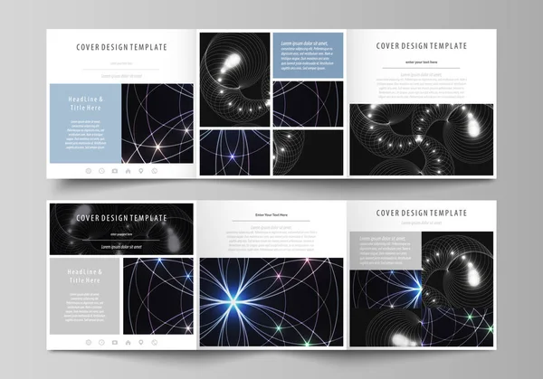 Üç kat kare tasarım broşür için iş şablonları kümesi. Broşür kapak, soyut düz düzen, kolay düzenlenebilir vektör. Kutsal geometri geometrik süsleme parlayan. Mistik arka plan.