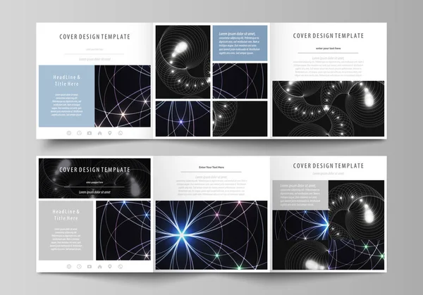 트라이 배 브로셔 사각형 디자인에 대 한 비즈니스 템플릿 집합입니다. 커버, 추상 평면 레이아웃, 쉽게 편집 가능한 벡터 전단지. 신성한 기하학, 기하학적 장식 빛나는입니다. 신비로운 배경. — 스톡 벡터