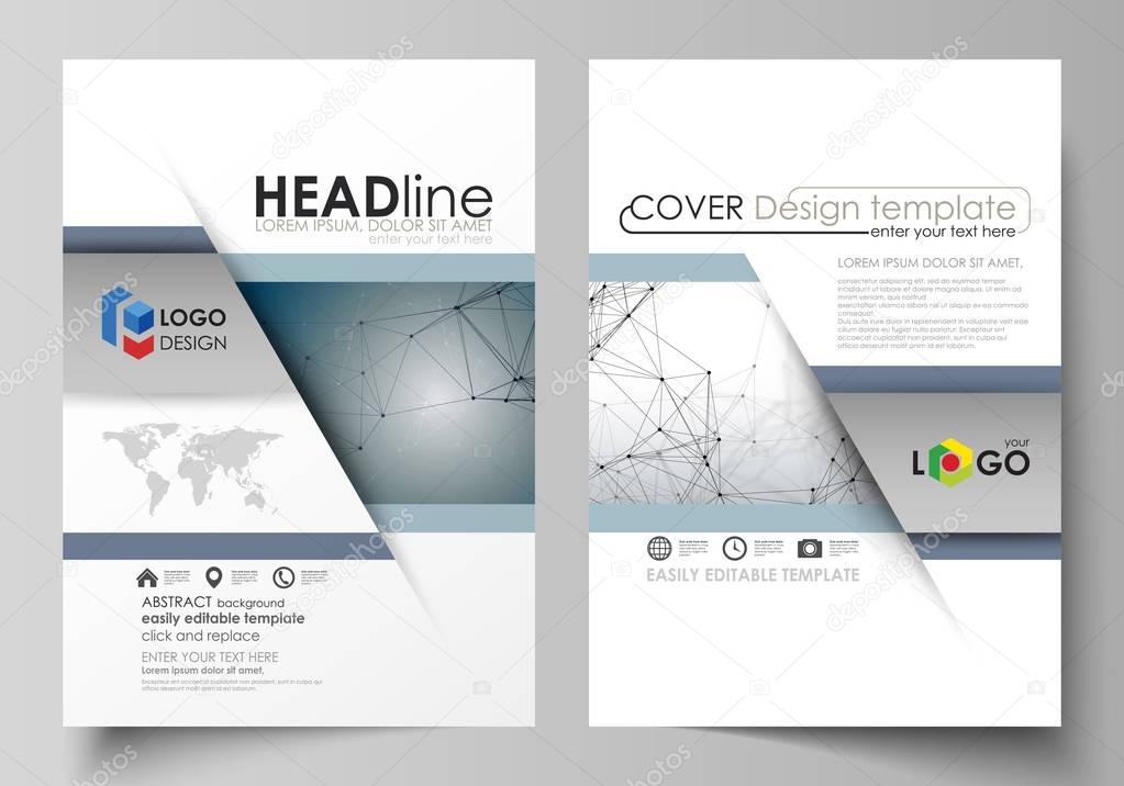 Business templates for brochure, magazine, flyer, booklet. Cover design template, vector layout in A4 size. DNA and neurons molecule structure. Medicine, science, technology concept. Scalable graphic.