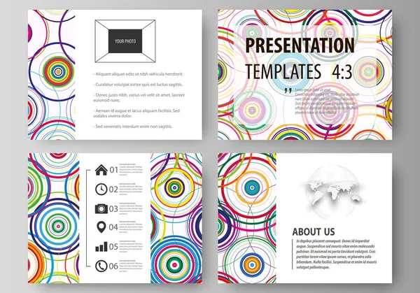 Eine Reihe von Geschäftsvorlagen für Präsentationsfolien. leicht editierbare abstrakte Vektorlayouts in flachem Design. heller Farbhintergrund im minimalistischen Stil aus bunten Kreisen. — Stockvektor