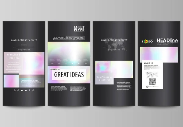 Flyers set, banners modernos. Modelos de negócios. Modelo de design de capa, layouts vetoriais abstratos. Holograma, fundo em cores pastel, efeito holográfico. Padrão colorido borrado, textura futurista . — Vetor de Stock