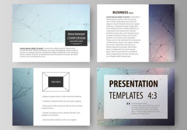 İş şablonları sunma kaymak için kümesi. Düz tasarım soyut vektör düzenler. Bileşikler çizgiler ve noktalar. Büyük veri görselleştirme en az tarzı. Grafik iletişim arka plan.
