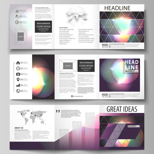 Set of business templates for tri fold square brochures. Leaflet cover, abstract flat layout, easy editable vector. Retro style, mystical Sci-Fi background. Futuristic trendy design. — Stock Vector