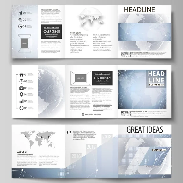 The minimalistic vector illustration of the editable layout. Three creative covers design templates for square brochure or flyer. Abstract futuristic network shapes. High tech background. — Stock Vector