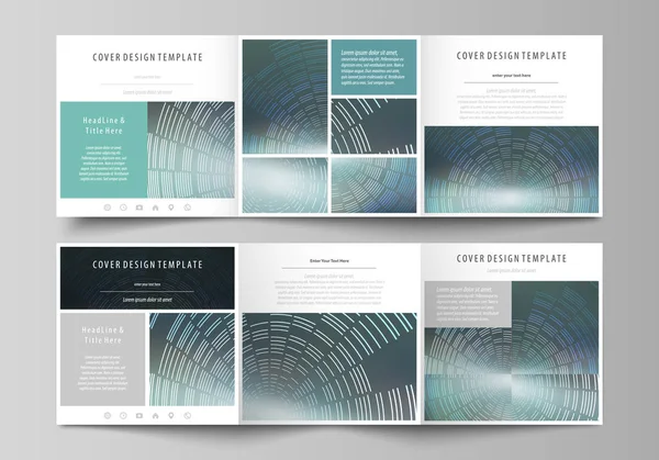 Üç kat kare tasarım broşür için iş şablonları kümesi. Broşür kapak, soyut düz düzen, kolay düzenlenebilir vektör. Geometrik tarzı çevrelerinden yapılan teknolojik altyapı
