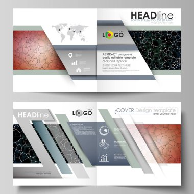 İş şablonları için kare tasarım BI kat broşür, el ilanı. Kapak broşür, düzen vektör. Kimya model, moleküler doku, poligonal molekül yapısı, hücre. Tıp, Mikrobiyoloji kavramı