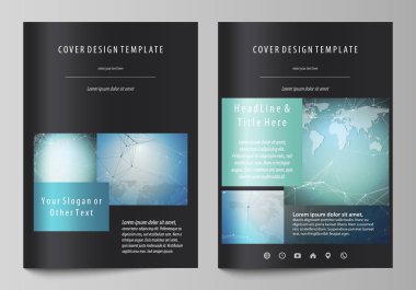 A4 formatında düzenlenebilir yerleşimini siyah renkli vektör çizim tasarım şablonları için broşür, dergi, broşür, kitapçık kapsar. Kimya desen, çizgiler ve noktalar bağlama. Tıp kavramı.